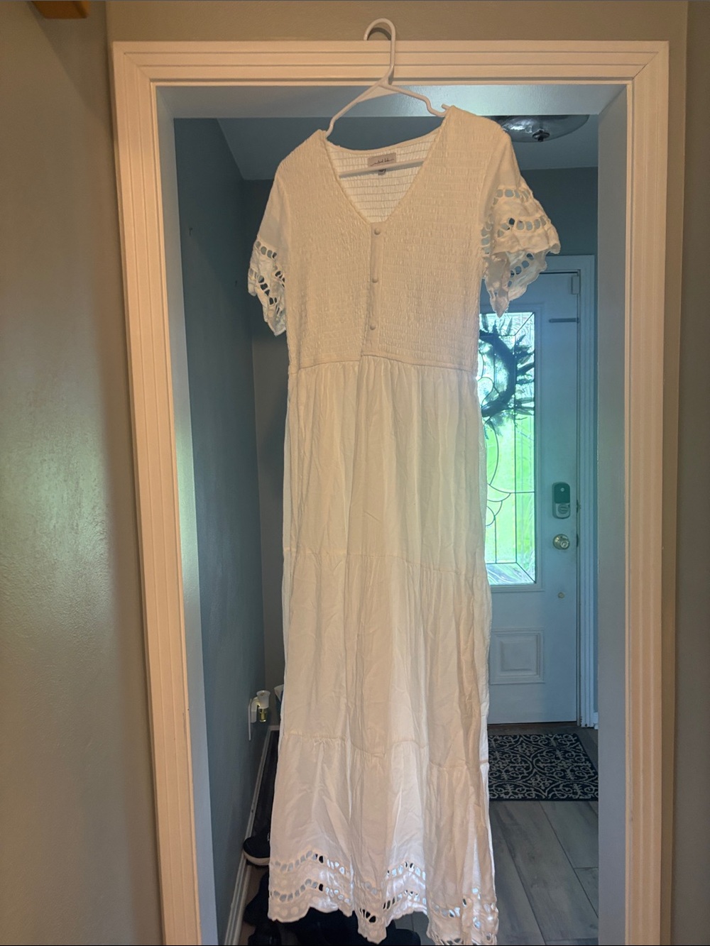 One Loved Babe White Eyelet Maxi Dress with V-Neck